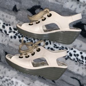 FLY LONDON Lace-up Slingback Wedge Sandal — EU 38 (7.5 / 8 US)